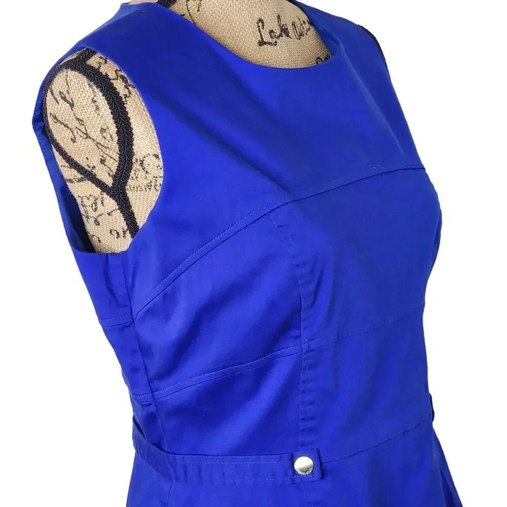 CALVIN Klein Womens Button Tab Cotton Canvas Pencil Dress Size 12 Royal Blue - Picture 5 of 13